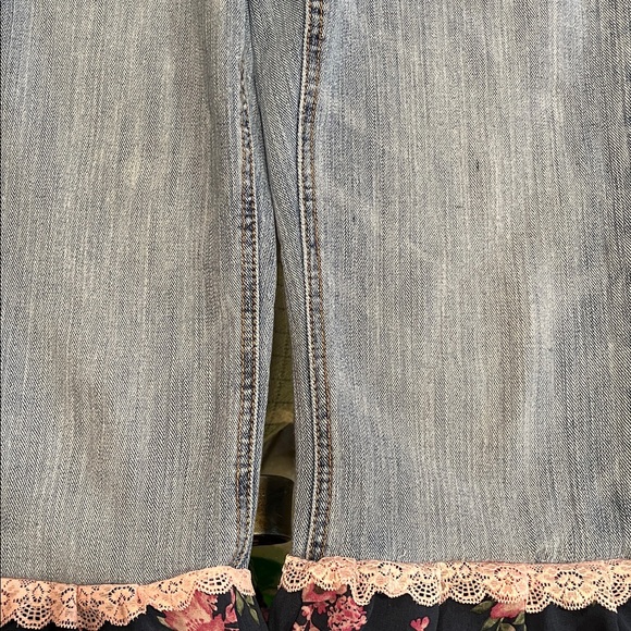 Upcycled Denim Jeans & Floral Ruffle Crop Top Set Boho Y2K One-of-a-Kind - Picture 8 of 13